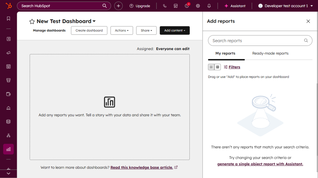 new test dashboard created