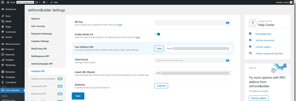 paste client secret to the jfb settings