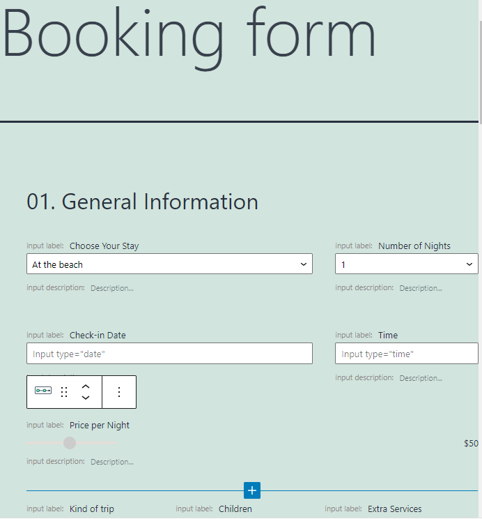 booking multi step form pattern first step