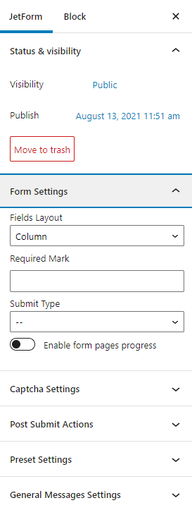 contact form pattern settings