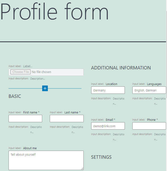  profile form pattern layout