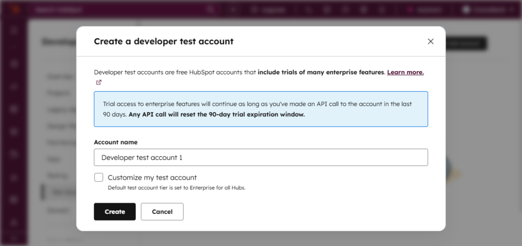set up the test account