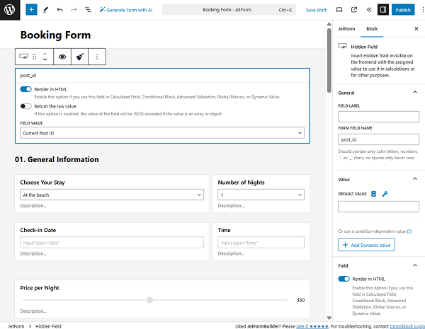 the first part of the general information section of the booking form pattern