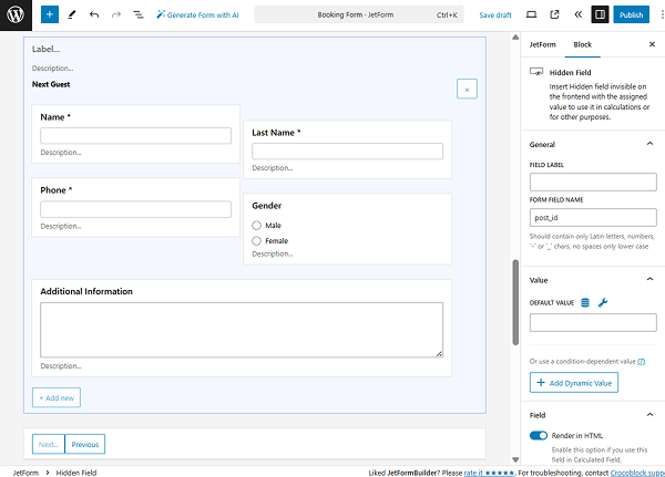 the second part of the personal information section of the booking form pattern