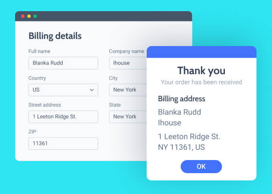 billing details and thank you page