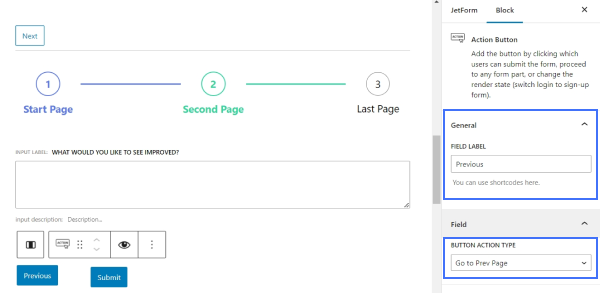 action button block configuration