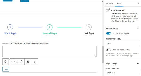 adding page breaks inside the conditional block of jetformbuilder