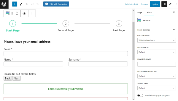 adjusting the JetForm block in the WordPress block editor