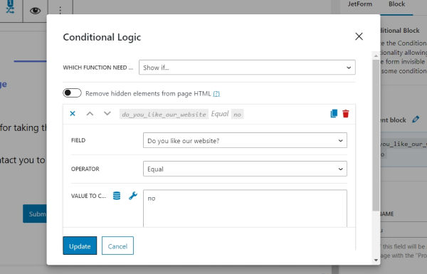 building conditional logic for no option