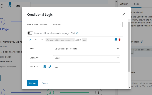 building conditional logic for yes option