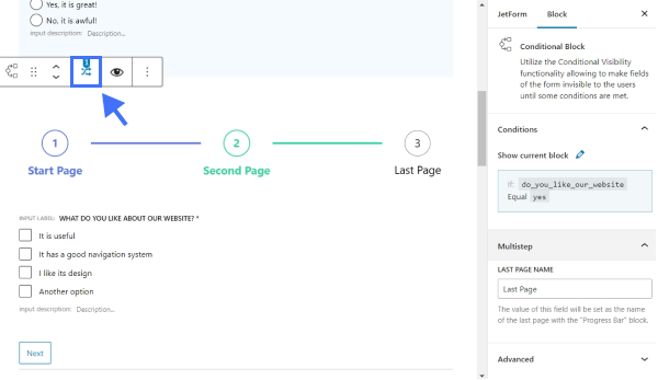 conditional block button