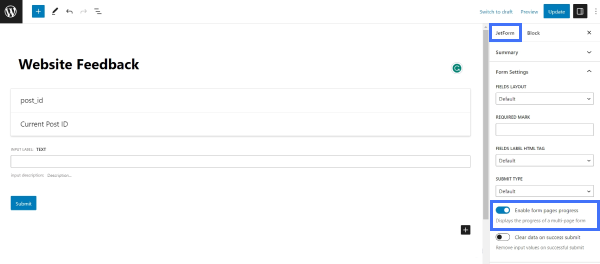 enable form pages progress in jetformbuilder form