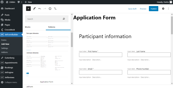 adding an application form pattern
