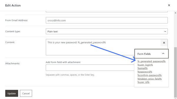 adding a generated password to the email content