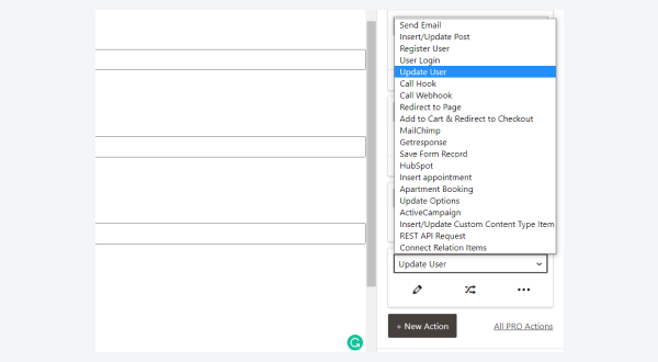 adding the update user action