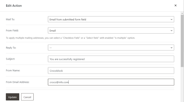 setting up the send email action