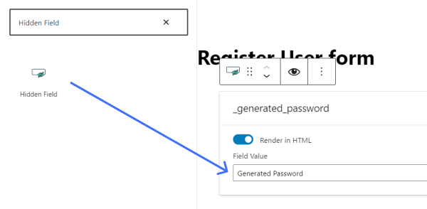 adding a hidden field with generated password