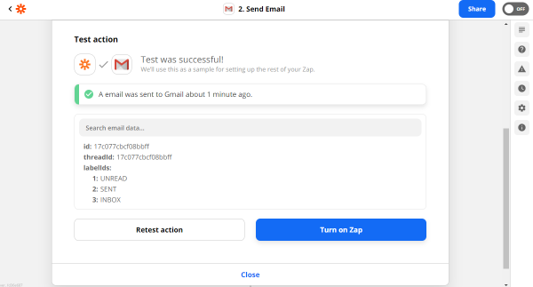 gmail test action