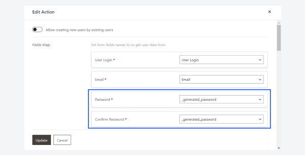 mapping password fields with the generated password