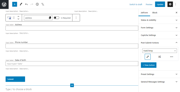 post submit action mailchimp