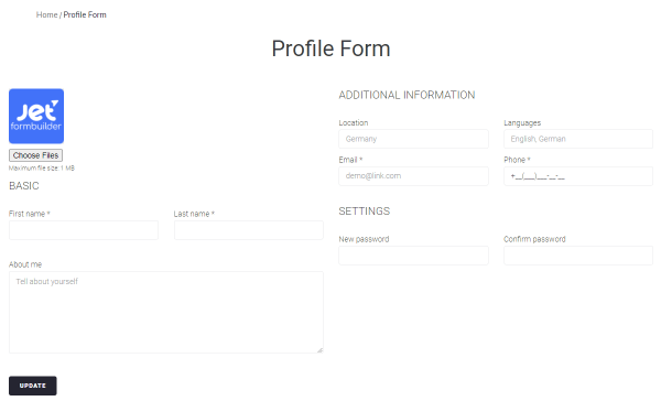profile form pattern front-end