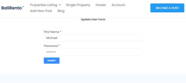 update user form on the front-end