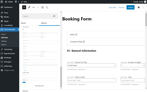 attaching a booking form pattern