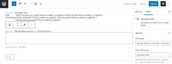 jetform fields inline editing