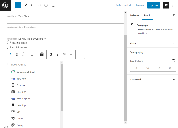 wordpress paragraph transformations