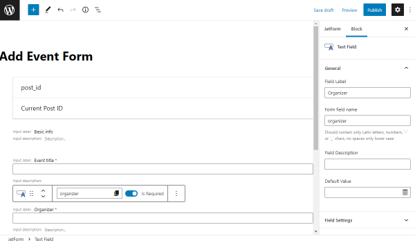 basic info text fields