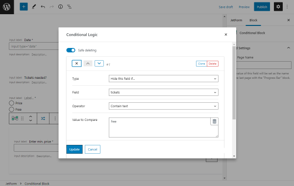 free event conditional logic