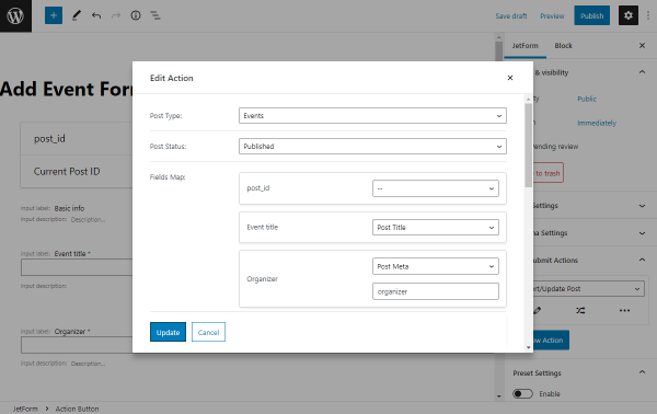 insert update post submit action editing