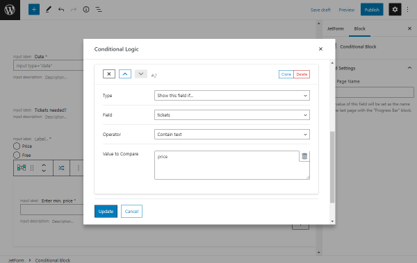 price conditional logic