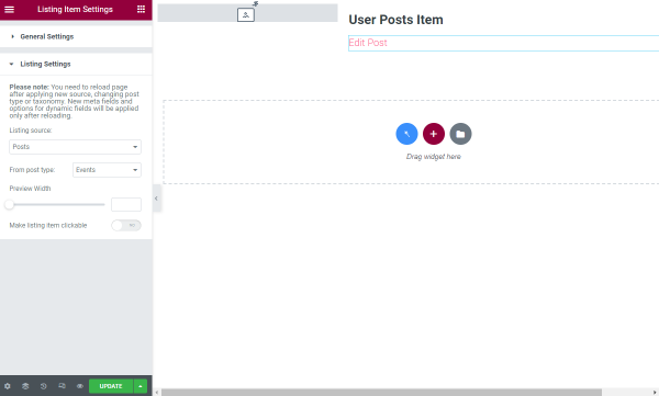 user posts item listing settings