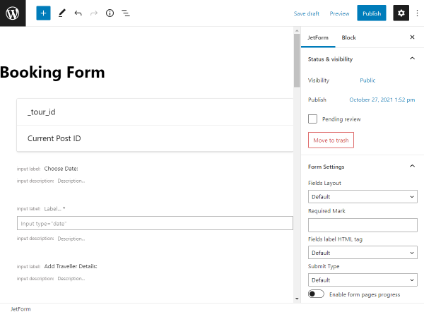 booking form in jetformbuilder