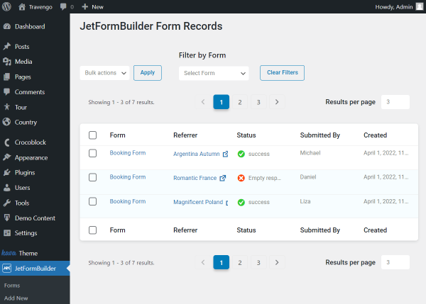 jetformbuilder form records page
