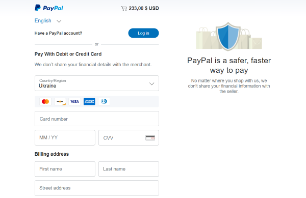 paypal payment page