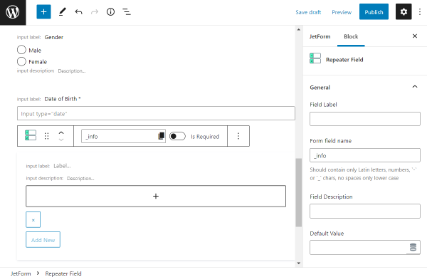 repeater field general settings