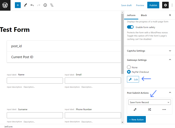 save form record post-submit action