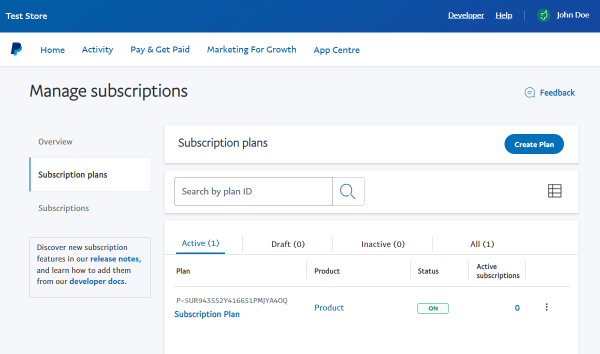 manage subscriptions page