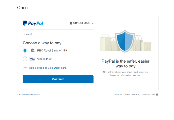 paypal choose a way to pay