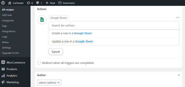 create or update a row in a google sheet