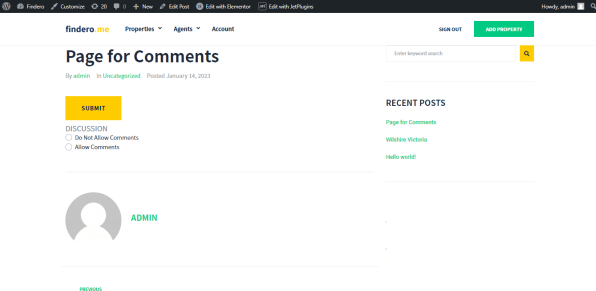 front end view of page with jetform for comments