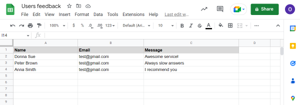 saved form values in the google sheet