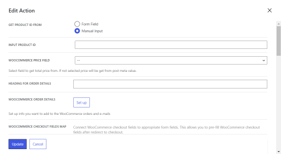 add to cart action in the jetformbuilder form