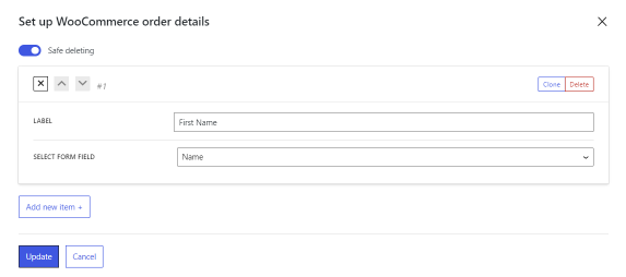 woocommerce order details set up window