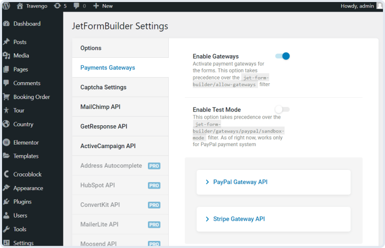 enable gateways in the jetformbuilder settings