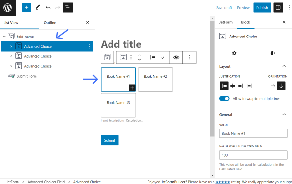 advanced choice in the document overview