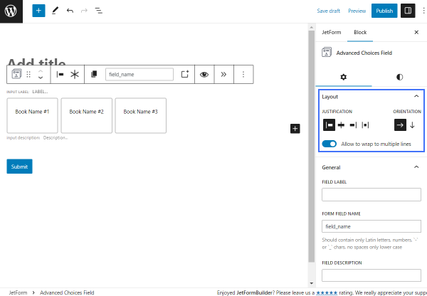 advanced choices field layout settings