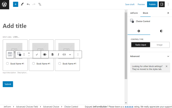 choice control block settings